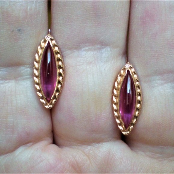 Vintage Russian Russia USSR 14K 585 Rose Gold Pink Tourmaline Marquise EARRINGS - Picture 8 of 8